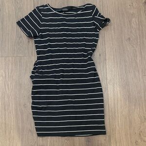 Club Monaco Black and Cream Striped Mini Dress